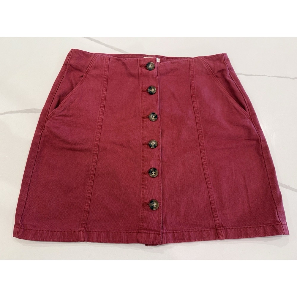 COTTON ON Button Front Unlined Pocket Pencil Skirt Red Burgundy SIZE 10